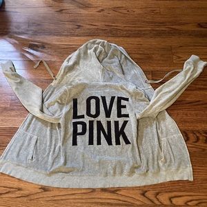 PINK Victoria Secret gray “love pink” zip up hoodie.  C1